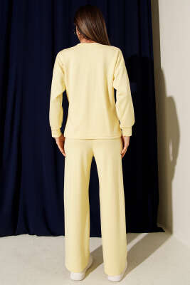 Çizgi Detaylı Bisiklet Yaka İkili Takım Sarı - Thumbnail