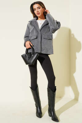 Cep Kapaklı Goldfox Kısa Ceket Füme - Thumbnail