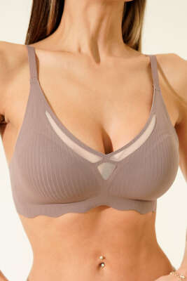 Pazarium - Çapraz Transparan Detay Sıfır His Ziro Gram Sütyen Vizon