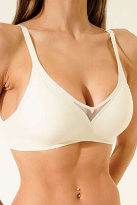 Pazarium - V Transparan Sıfır His Ziro Gram Sütyen Ekru