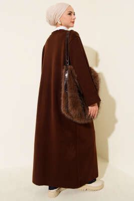 Basic Çift Cepli Uzun Triko Hırka Kahve - Thumbnail