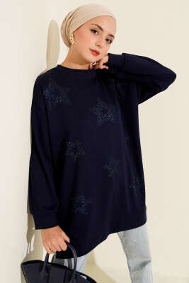 Pazarium - Mini Yıldız Taşlı Tunik Lacivert