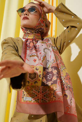 Pazarium - Otantik Desenli Çiçekli Şal Camel