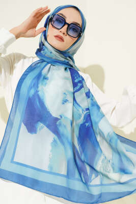 Pazarium - Lina Desenli Soft Şal Soft Mavi