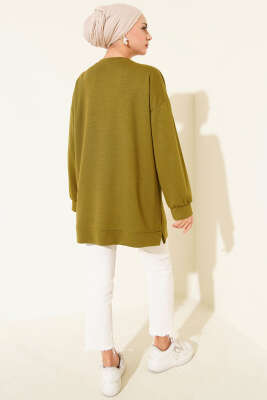 Mini Yıldız Taşlı Tunik Yağ Yeşili - Thumbnail