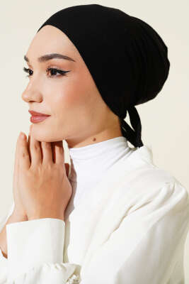 Pazarium - Bağlamalı Viskon Bone Siyah