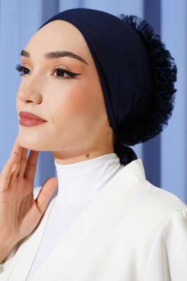 Pazarium - Fırfırlı Kaymaz Viskon Bone Lacivert