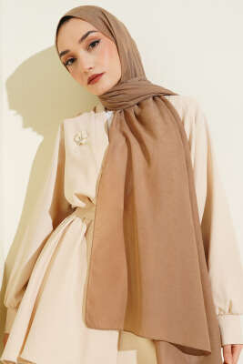 Pazarium - Desenli Monogram Şal Sütlü Kahve