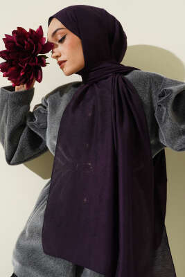 Pazarium - Desenli Monogram Şal Mürdüm