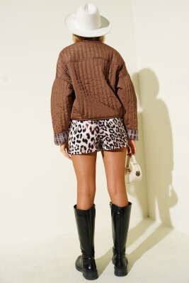 Düğme Detaylı Kapitone Ceket Kahve - Thumbnail