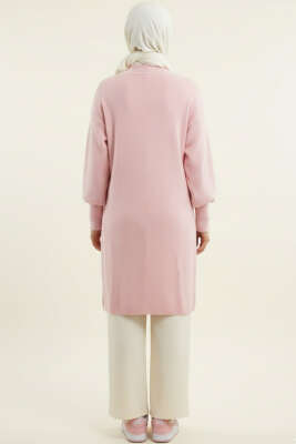 Metal Düğmeli Uzun Sakallı Hırka Pembe - Thumbnail