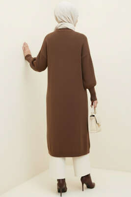 Metal Düğmeli Uzun Sakallı Hırka Kahve - Thumbnail