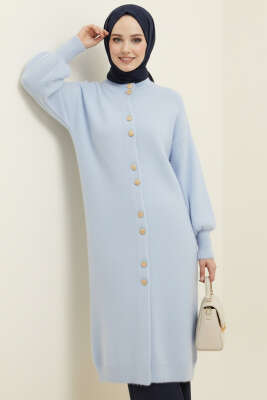 Metal Düğmeli Uzun Sakallı Hırka Bebe Mavi - Thumbnail