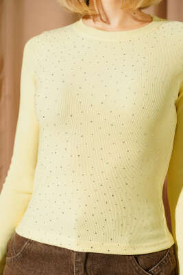 Mini Serpme Taşlı Bluz Sarı - Thumbnail