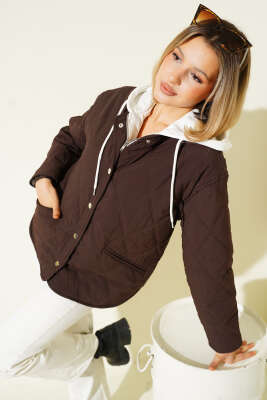 Pazarium - Kapüşonlu Fermuarlı Ceket Kahve