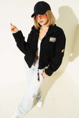 Pazarium - Armalı Buklet Kısa Ceket Siyah