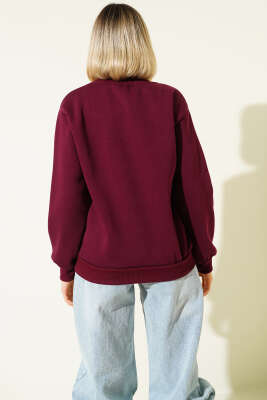 Ride A Cowboy Baskılı Sweatshirt Mürdüm - Thumbnail