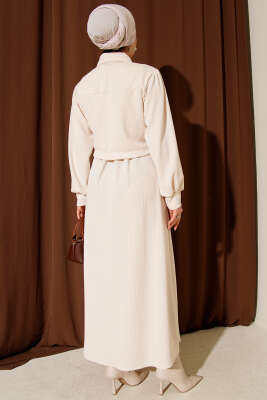 Önü Düğmeli İkili Takım Elbise Bej - Thumbnail