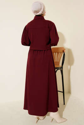 Önü Düğmeli İkili Takım Elbise Bordo - Thumbnail