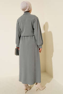 Önü Düğmeli İkili Takım Elbise Gri - Thumbnail