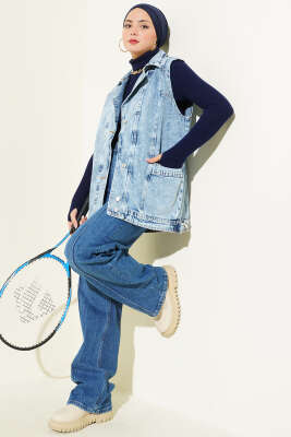 Cep Detaylı Kot Yelek Kot Mavisi - Thumbnail