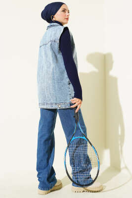 Cep Detaylı Kot Yelek Kot Mavisi - Thumbnail