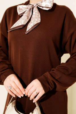 Fularlı Triko İkili Takım Kahve - Thumbnail