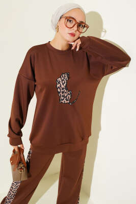 Leopar Şeritli İkili Scuba Takım Kahve - Thumbnail