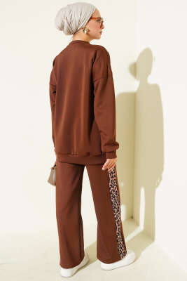 Leopar Şeritli İkili Scuba Takım Kahve - Thumbnail