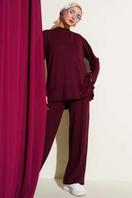 Pazarium - Etek Ucu Tünelli Loyşa İkili Takım Bordo