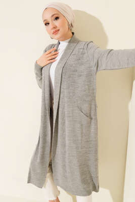 Pazarium - Yandan Dikişli Bağcıklı Hırka Gri