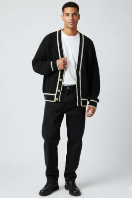 Örgü Triko Hırka Siyah - Thumbnail