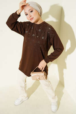 Pazarium - Baklava Taşlı Loyşa Tunik Kahve