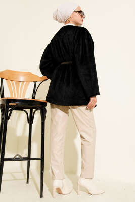 Gold Düğmeli Kemerli Goldfox Ceket Siyah - Thumbnail