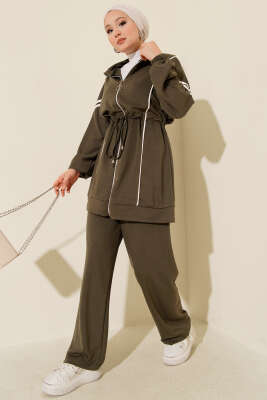 Pazarium - Loyşa Bel Tünelli Şeritli İkili Takım Haki