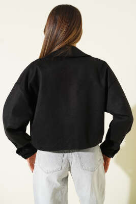 Göğüs Cepli Kısa Kaşe Ceket Siyah - Thumbnail