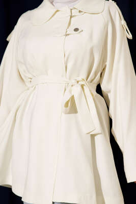 Omuz Apoletli Tensel Trençkot Ekru - Thumbnail