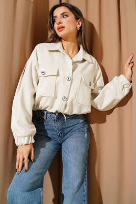 Çizgi Düğme Detaylı Kaşe Ceket Taş - Thumbnail