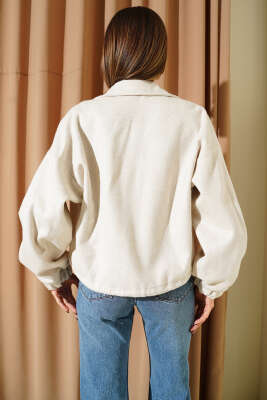 Çizgi Düğme Detaylı Kaşe Ceket Taş - Thumbnail