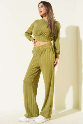 Kapüşonlu Büzgü Detaylı İkili Takım Yeşil - Thumbnail