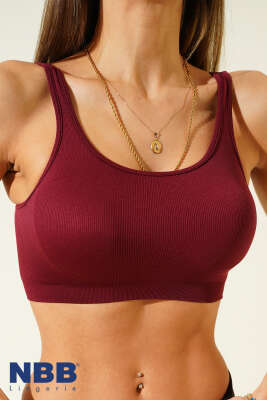 Pazarium - NBB Geniş Yaka Fitilli Sütyen Bordo