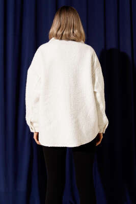 Göğüs Cepli Buklet Ceket Ekru - Thumbnail