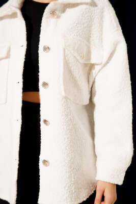 Göğüs Cepli Buklet Ceket Ekru - Thumbnail