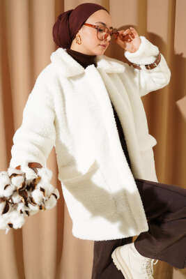 Kol Kemerli Cepli Peluş Mont Kahve - Thumbnail