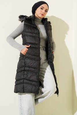 Pazarium - Kapüşonlu Şişme Yelek Siyah