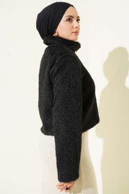 Yarım Balıkçı Yaka Gold Düğmeli Ceket Siyah - Thumbnail