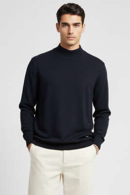 Pazarium - Basic Yarım Balıkçı Erkek Kazak Lacivert