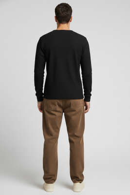 Önü Çıtçıtlı Waffle Sweatshirt Siyah - Thumbnail