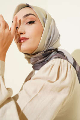 Pazarium - Fiori Desen Lina Eşarp Vizon