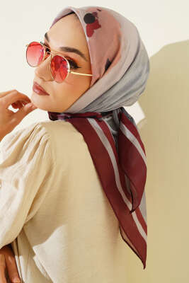 Pazarium - Fiori Desen Lina Eşarp Bordo